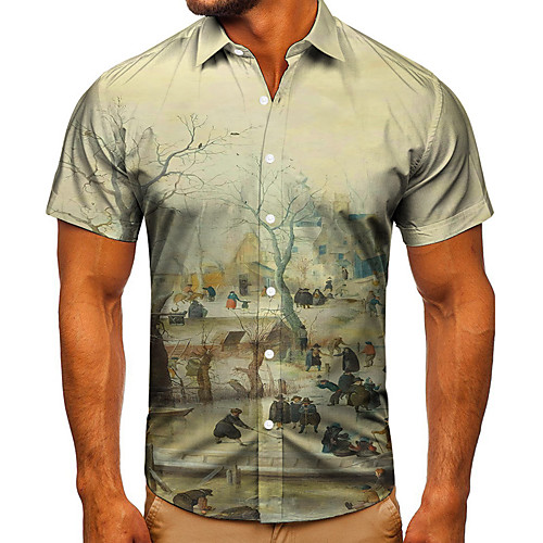 

Men's Shirt 3D Print Graphic Prints Tree Button-Down Short Sleeve Street Tops Casual Fashion Classic Breathable Light gray