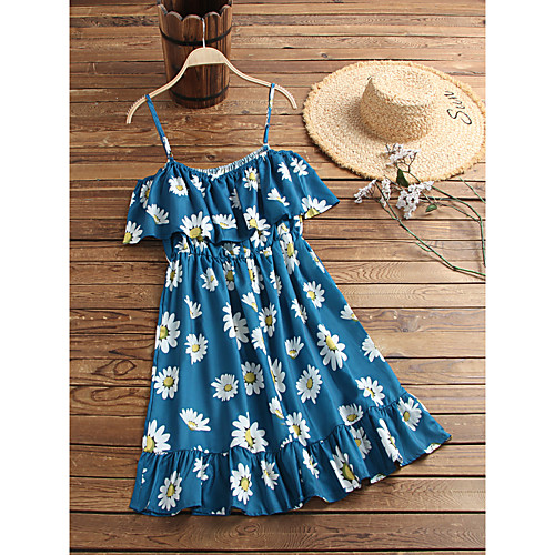

Women's Strap Dress Knee Length Dress Blue Khaki White Black Red Short Sleeve Floral Leopard Graphic Prints Print Spring Summer Off Shoulder Basic Chic & Modern 2021 S M L XL 2XL
