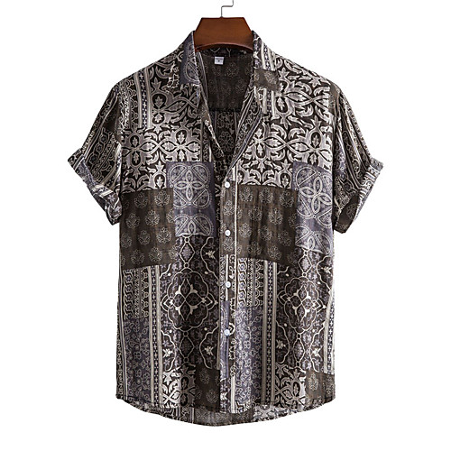 

Men's Shirt Tribal Button-Down Short Sleeve Casual Tops Casual Fashion Breathable Comfortable Gray