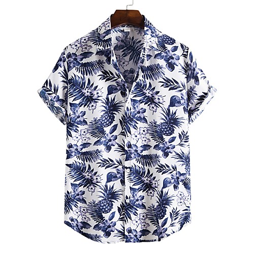 

Men's Shirt Other Prints Color Block Plus Size Print Short Sleeve Going out Tops Tropical Beach Classic Collar Rainbow