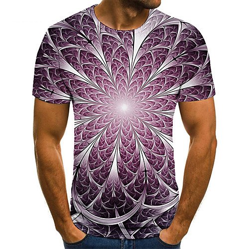 

Men's Unisex Tee T shirt 3D Print Floral Graphic Prints Plus Size Print Short Sleeve Casual Tops Basic Fashion Designer Big and Tall Purple