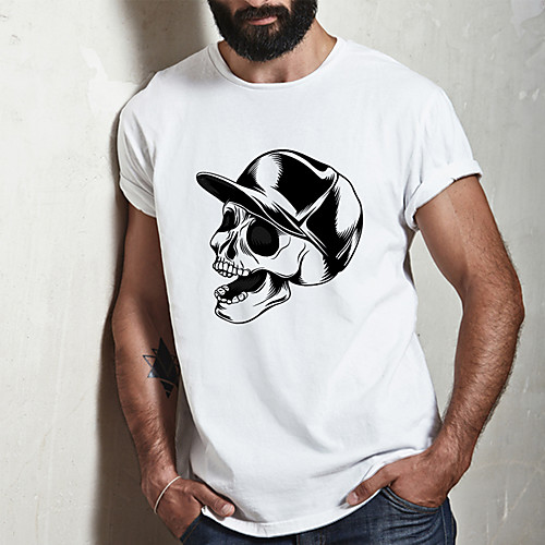 

Men's Unisex Tee T shirt Hot Stamping Graphic Prints Skull Plus Size Print Short Sleeve Casual Tops Cotton Basic Fashion Designer Big and Tall White