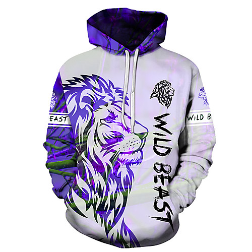 

Men's Unisex Plus Size Pullover Hoodie Sweatshirt Graphic Prints Lion Print Hooded Casual Daily Holiday 3D Print Basic Designer Hoodies Sweatshirts Long Sleeve Blue Green Brown
