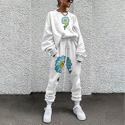 

Women's Basic Streetwear Floral 3D Print Vacation Casual / Daily Two Piece Set Tracksuit T shirt Pant Loungewear Drawstring Print Tops