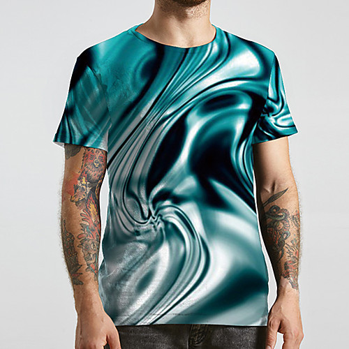 

Men's Unisex Tee T shirt 3D Print Abstract Graphic Prints Plus Size Print Short Sleeve Casual Tops Basic Designer Big and Tall Blue