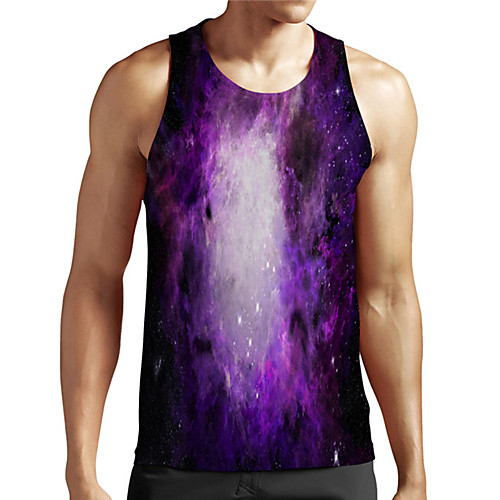 

Men's Unisex Tank Top Undershirt 3D Print Galaxy Graphic Prints Plus Size Print Sleeveless Casual Tops Basic Designer Big and Tall Purple