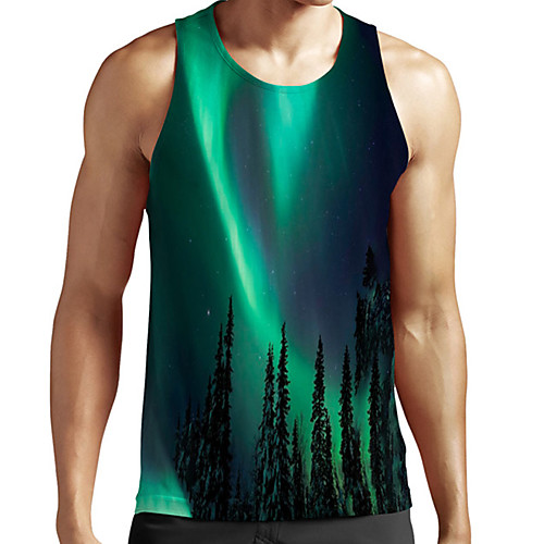 

Men's Unisex Tank Top Undershirt 3D Print Scenery Graphic Prints Plus Size Print Sleeveless Casual Tops Basic Fashion Designer Breathable Green