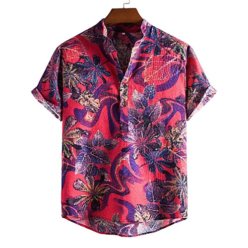 

Men's Shirt Other Prints Graphic Short Sleeve Daily Tops Ethnic Style Red