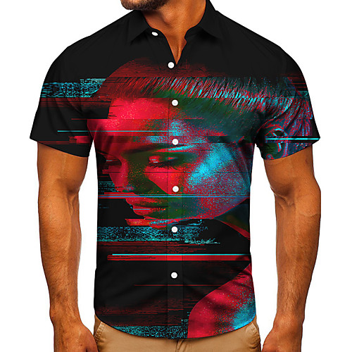 

Men's Shirt 3D Print Graphic Prints Human Button-Down Short Sleeve Street Tops Casual Fashion Classic Breathable Black