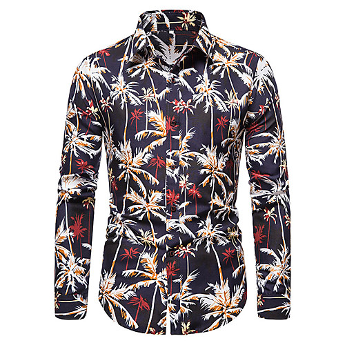 

Men's Shirt Other Prints Graphic Tree Long Sleeve Casual Tops Casual Blue Wine Green