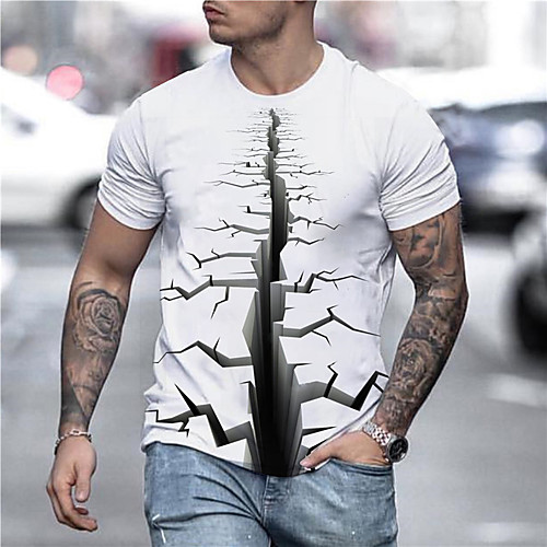 

Men's Tee T shirt Shirt 3D Print Graphic Prints Crack Print Short Sleeve Daily Tops Casual Designer Big and Tall Round Neck White / Summer