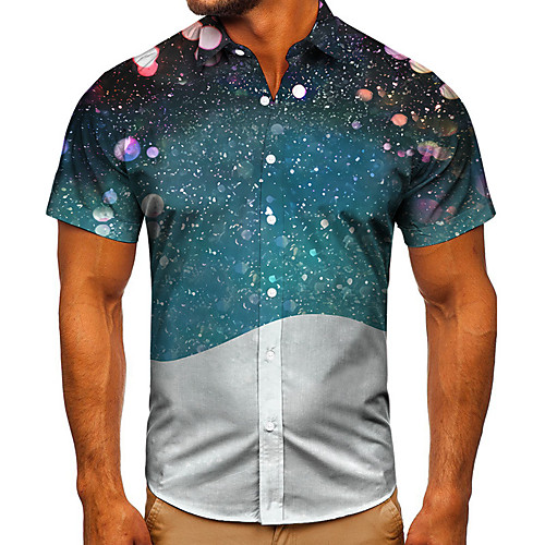 

Men's Shirt 3D Print Galaxy Graphic Prints Button-Down Short Sleeve Street Tops Casual Fashion Classic Breathable Green
