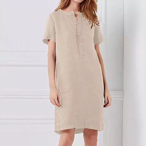 

Women's A Line Dress Knee Length Dress Red Wine Gray Black Apricot Short Sleeve Solid Color Spring Summer Casual / Daily 2021 S M L XL XXL XXXL 4XL 5XL / Cotton / Cotton