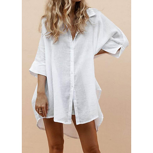 

Women's Swimsuit Cover Up Beach Top Swimsuit Solid Color White Swimwear Blouse Shirt Bathing Suits New Casual Fashion