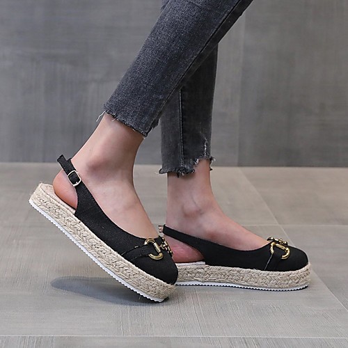 

Women's Sandals Espadrilles Platform Sandals Platform Round Toe PU Solid Colored White Black Beige
