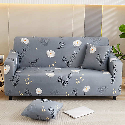 

Stretch Sofa Cover Slipcover Elastic Sectional Couch Armchair Loveseat 4 Or 3 Seater L Shape Grey Floral Flower Plant Soft Durable