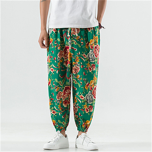 

Men's Chino Harlem Pants Harem Loose Pants Bloomers Pants Graphic Ankle-Length Print Red Green