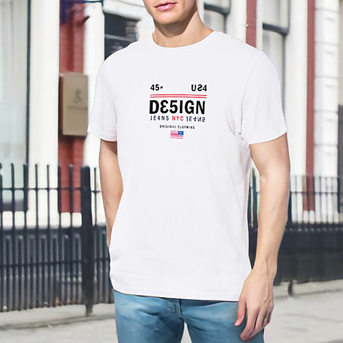 

Men's T shirt Hot Stamping Graphic Prints Letter Short Sleeve Casual Tops 100% Cotton Fashion White Blue Red