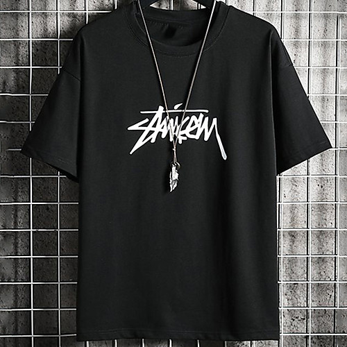 

Men's Unisex Tee T shirt Hot Stamping Graphic Prints Letter Plus Size Print Short Sleeve Casual Tops Cotton Basic Fashion Designer Big and Tall White Black