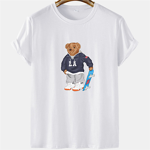 

Men's Unisex Tee T shirt Hot Stamping Graphic Prints Bear Plus Size Short Sleeve Casual Tops 100% Cotton Basic Designer Big and Tall White Black Gray