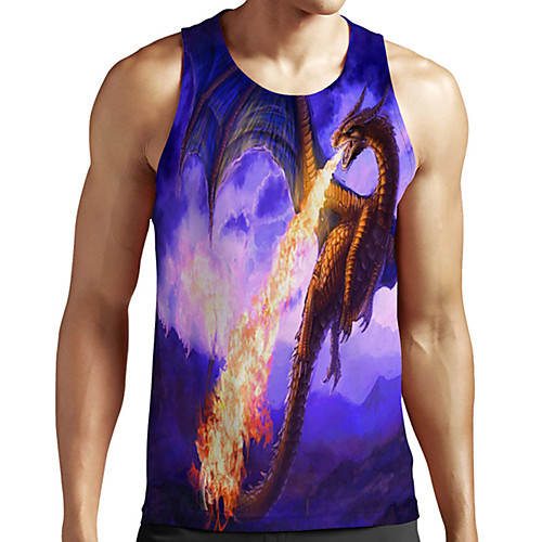 

Men's Unisex Tank Top Undershirt Shirt 3D Print Graphic Prints Dinosaur Plus Size Print Sleeveless Casual Tops Basic Designer Big and Tall Round Neck Purple / Summer