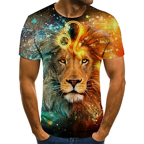 

Men's Unisex Tee T shirt 3D Print Graphic Prints Lion Plus Size Print Short Sleeve Casual Tops Basic Fashion Designer Big and Tall Yellow