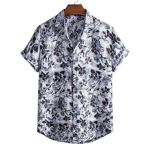 

Men's Shirt Other Prints Color Block Plus Size Print Short Sleeve Going out Tops Tropical Beach Rainbow