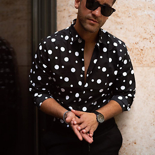

Men's Shirt Polka Dot Button-Down Long Sleeve Casual Tops Casual Fashion Breathable Comfortable Standing Collar Black