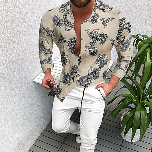 

Men's Shirt Floral Button-Down Long Sleeve Casual Tops Casual Fashion Breathable Comfortable Round Neck Gray
