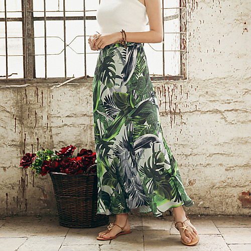 

Women's Holiday Weekend Streetwear Boho Skirts Floral / Botanical Print Green