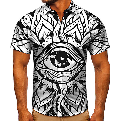

Men's Shirt 3D Print Graphic Prints Eye Button-Down Short Sleeve Street Tops Casual Fashion Classic Breathable Black / White