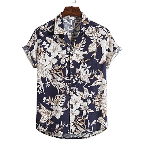 

Men's Shirt Other Prints Floral Graphic Print Short Sleeve Holiday Tops Ethnic Style Navy Blue