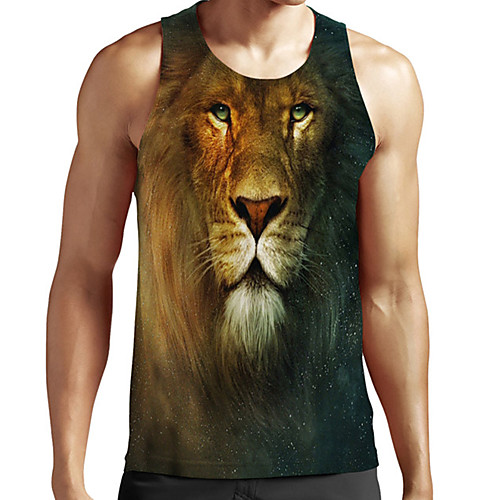 

Men's Unisex Tank Top Undershirt Shirt 3D Print Graphic Prints Lion Animal Plus Size Print Sleeveless Casual Tops Basic Fashion Designer Breathable Round Neck Brown / Sports / Summer