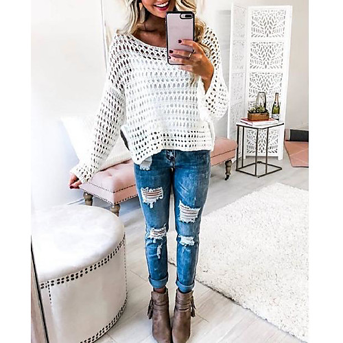 

Women's Solid Color Cardigan Long Sleeve Sweater Cardigans U Neck White