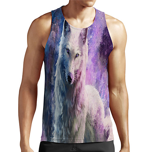 

Men's Unisex Tank Top Undershirt 3D Print Graphic Prints Wolf Plus Size Print Sleeveless Casual Tops Basic Designer Big and Tall Purple