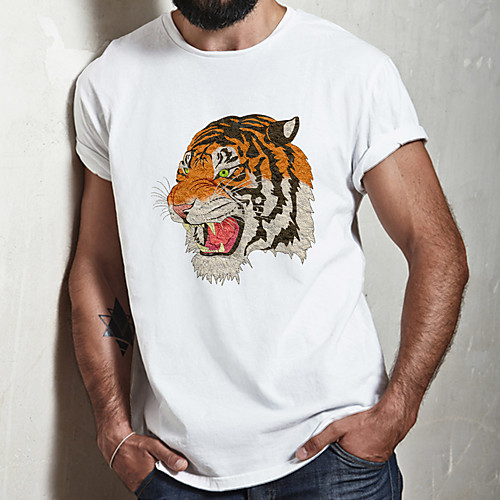 

Men's Unisex Tee T shirt Hot Stamping Graphic Prints Tiger Animal Plus Size Print Short Sleeve Casual Tops Cotton Basic Fashion Designer Big and Tall White