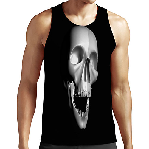 

Men's Unisex Tank Top Undershirt 3D Print Graphic Prints Skull Plus Size Print Sleeveless Casual Tops Basic Designer Big and Tall Black