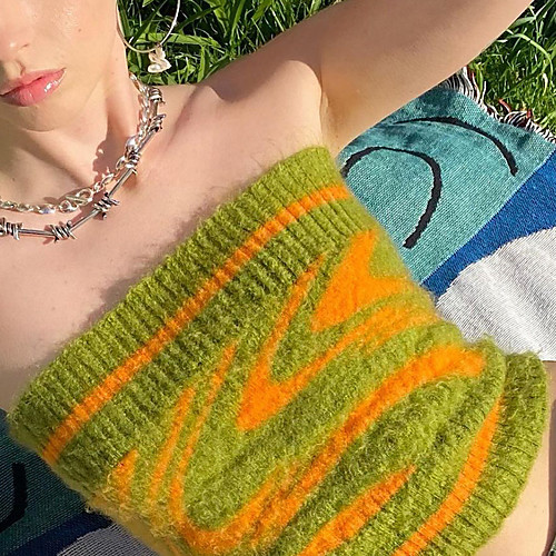 

Women's Stripes Vest Sleeveless Sweater Cardigans Strapless Green