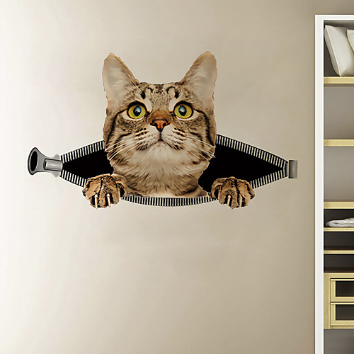 

3D Zipper Effect Cute Playful Cat Cartoon Home Background Decoration Can Be Removed Stickers