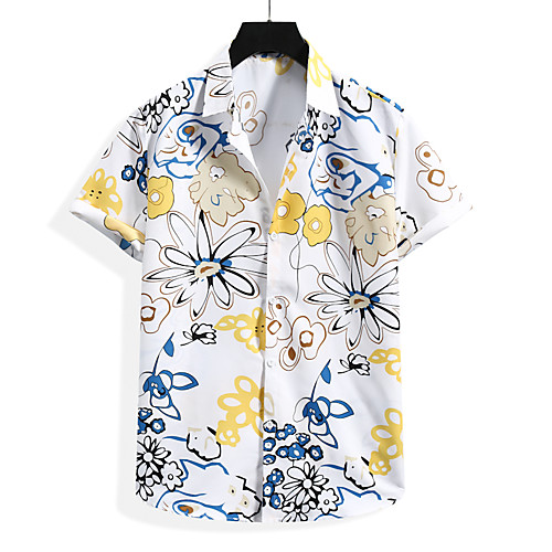 

Men's Shirt Graphic Short Sleeve Casual Tops Simple White Blue Red