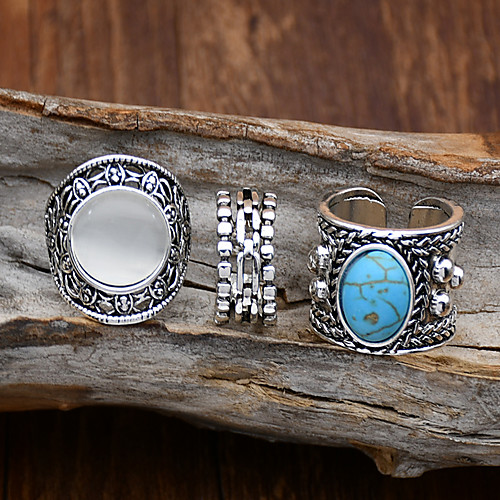 

Open Cuff Ring Stone Blue Purple Black Alloy Simple Vintage Classic 3pcs One Size / Women's