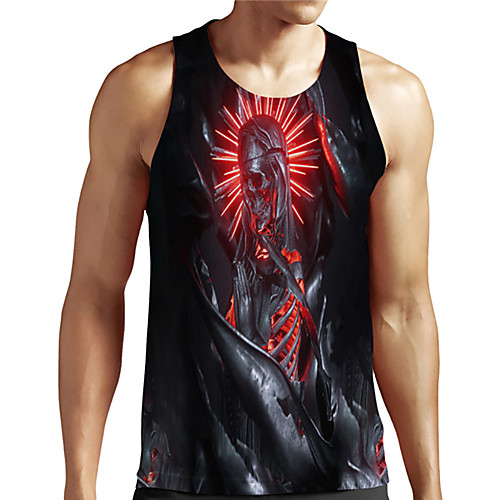 

Men's Unisex Tank Top Undershirt 3D Print Graphic Prints Skull Plus Size Print Sleeveless Casual Tops Basic Designer Big and Tall Black