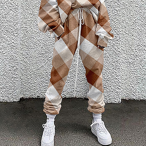 

Women's Fashion Casual / Sporty Comfort Daily Weekend Sweatpants Pants Plaid Checkered Color Block Full Length Pocket Elastic Drawstring Design Print Blushing Pink Khaki