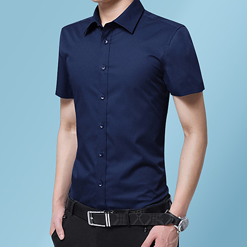

Men's Shirt non-printing Solid Colored Solid Color Short Sleeve Casual Tops Basic Casual White Black Navy Blue