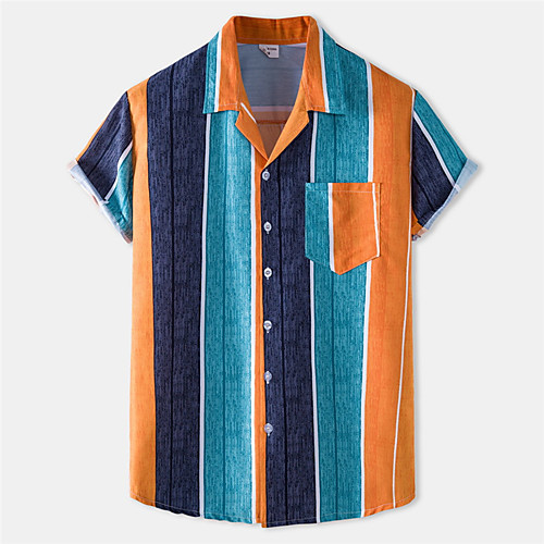 

Men's Shirt Striped Button-Down Short Sleeve Casual Tops Cotton Casual Fashion Breathable Comfortable Blue / Beach