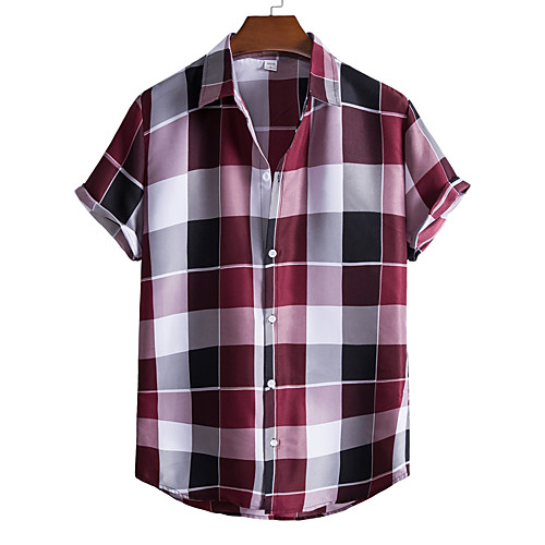 

Men's Shirt Other Prints Lattice Color Block Plus Size Print Short Sleeve Going out Tops Tropical Beach Rainbow