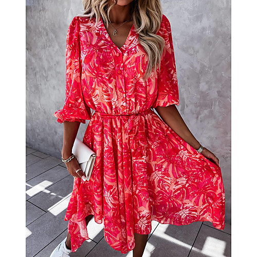 

2021 european and american cross-border spring and summer new digital printing fashion waist single row chiffon dress 8370