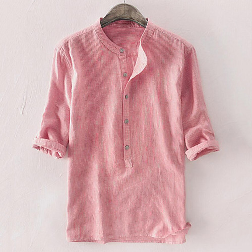 

Men's Shirt Striped Button-Down Short Sleeve Casual Tops Lightweight Casual Fashion Breathable Blue Blushing Pink Gray / Stand Collar