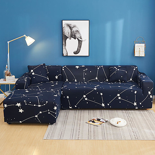 

Navy Stars Print Dustproof All-powerful Slipcovers Stretch L Shape Sofa Cover Super Soft Fabric Couch Cover Sofa Furniture Protector with One Free Boster Case