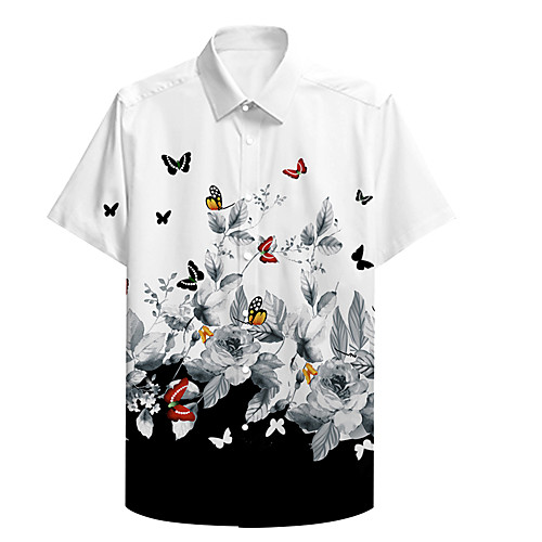 

Men's Shirt 3D Print Floral Butterfly Graphic Prints Plus Size 3D Print Button-Down Short Sleeve Casual Tops Casual Fashion Streetwear Breathable White / Sports